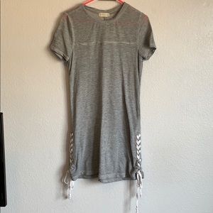 Grey T-shirt dress with side lace up detail